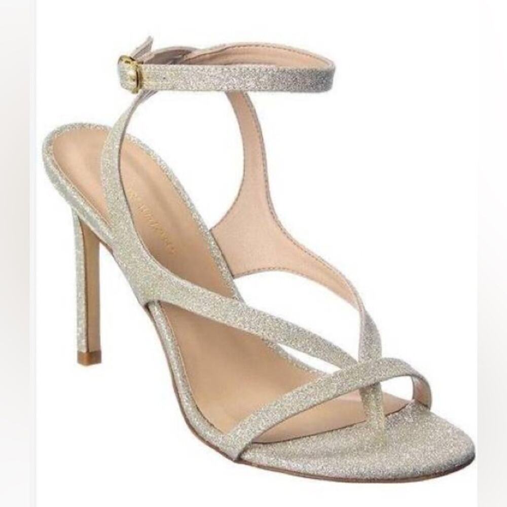 Stuart Weitzman Align 95 Glitter Ankle Strap Heeled Sandals Size 10